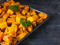 Oven-roasted thyme butternut squash cubes