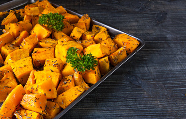 Oven-roasted thyme butternut squash cubes